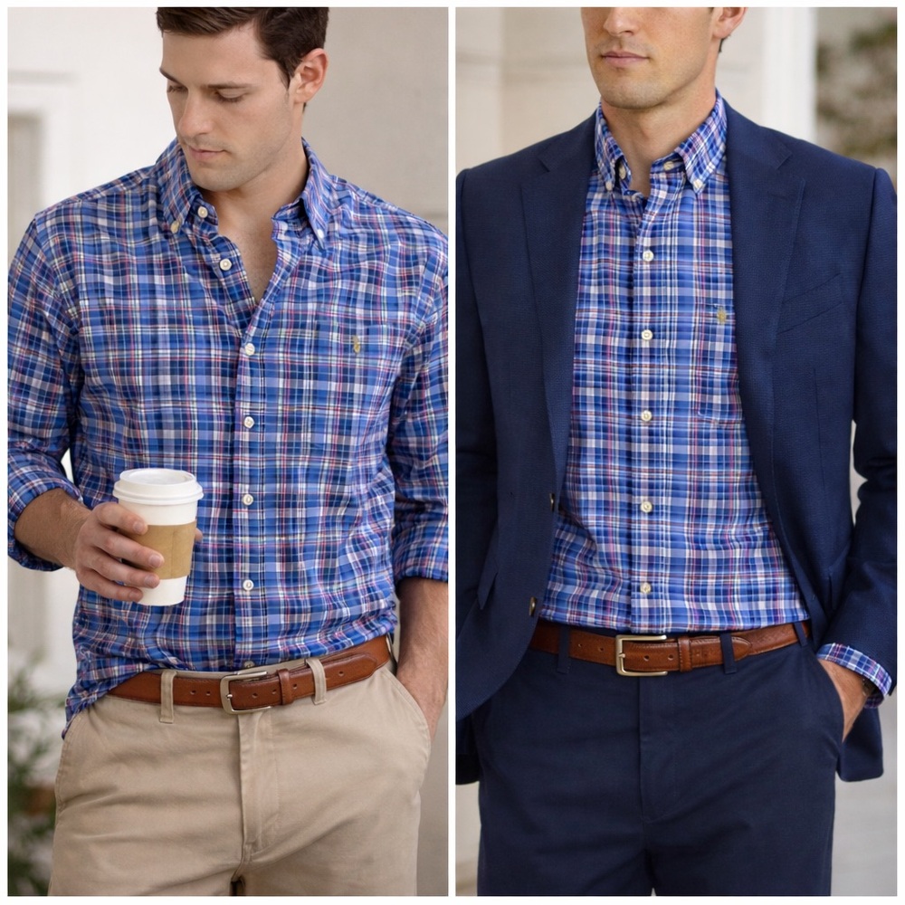 Ralph Lauren Blue and Red Casual Button Down Shirt